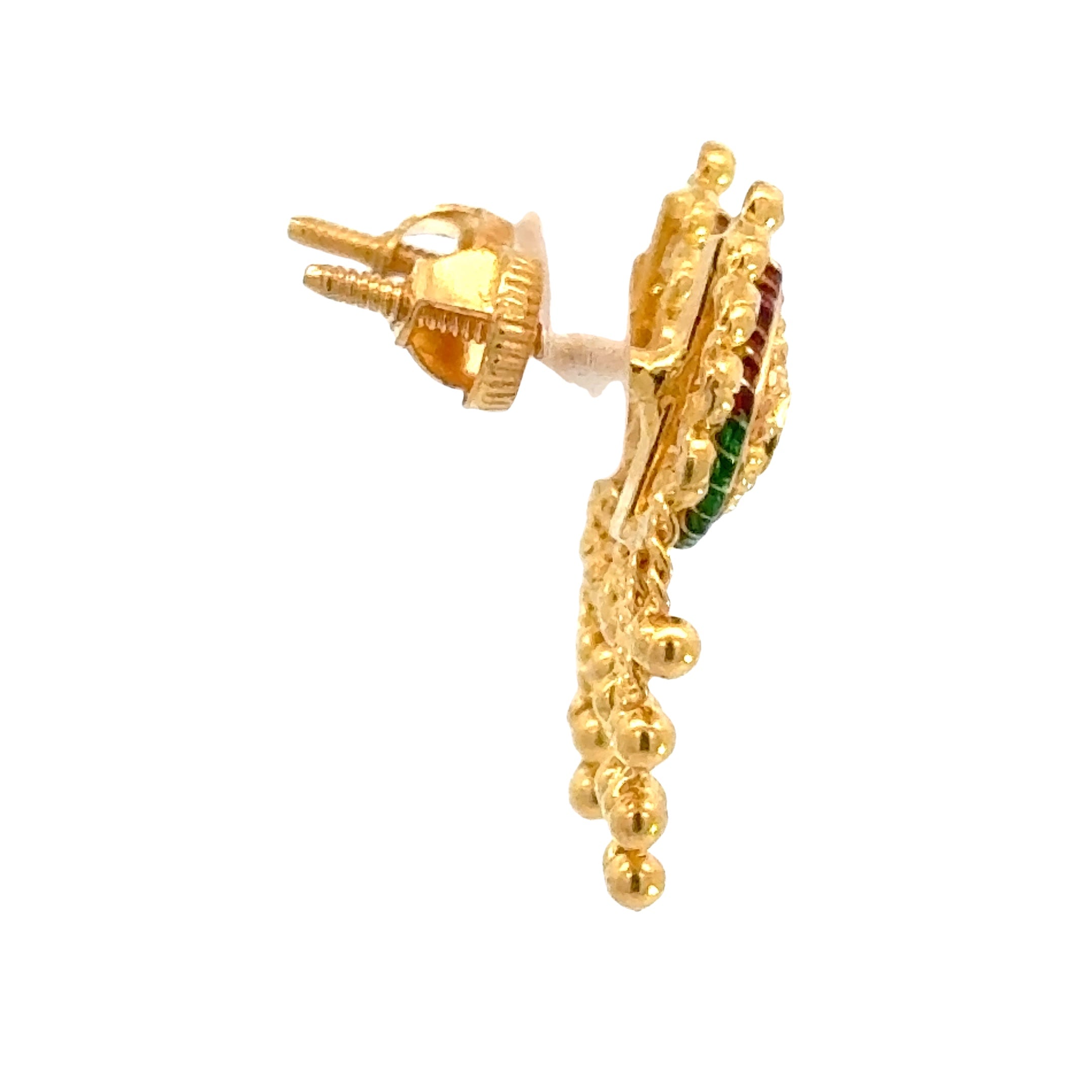 22k Yellow Gold MeenakariOrnamental Earrings with gold weight of 4.97g