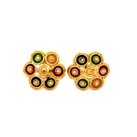 22k Yellow Gold MeenakariOrnamental Earrings with gold weight of 3.21g