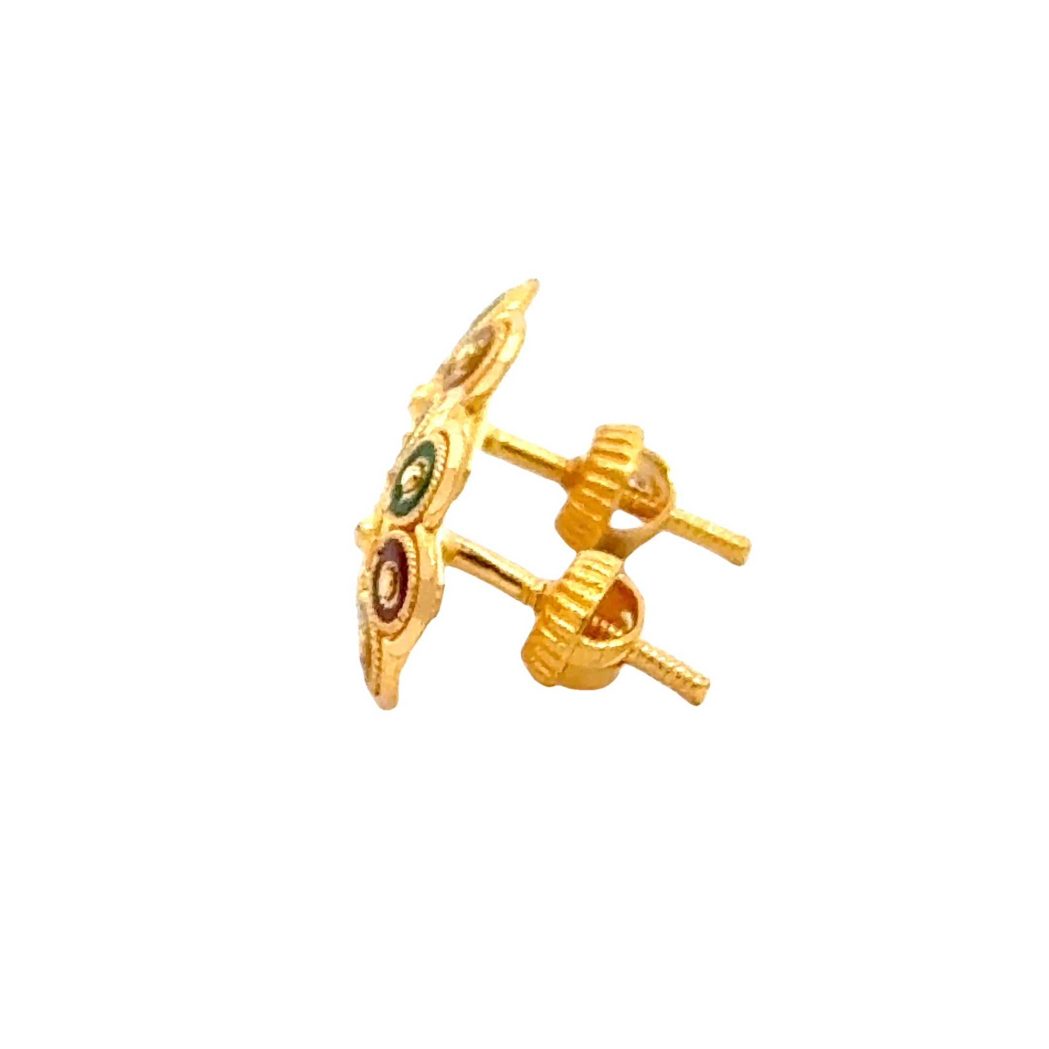 22k Yellow Gold MeenakariOrnamental Earrings with gold weight of 3.21g