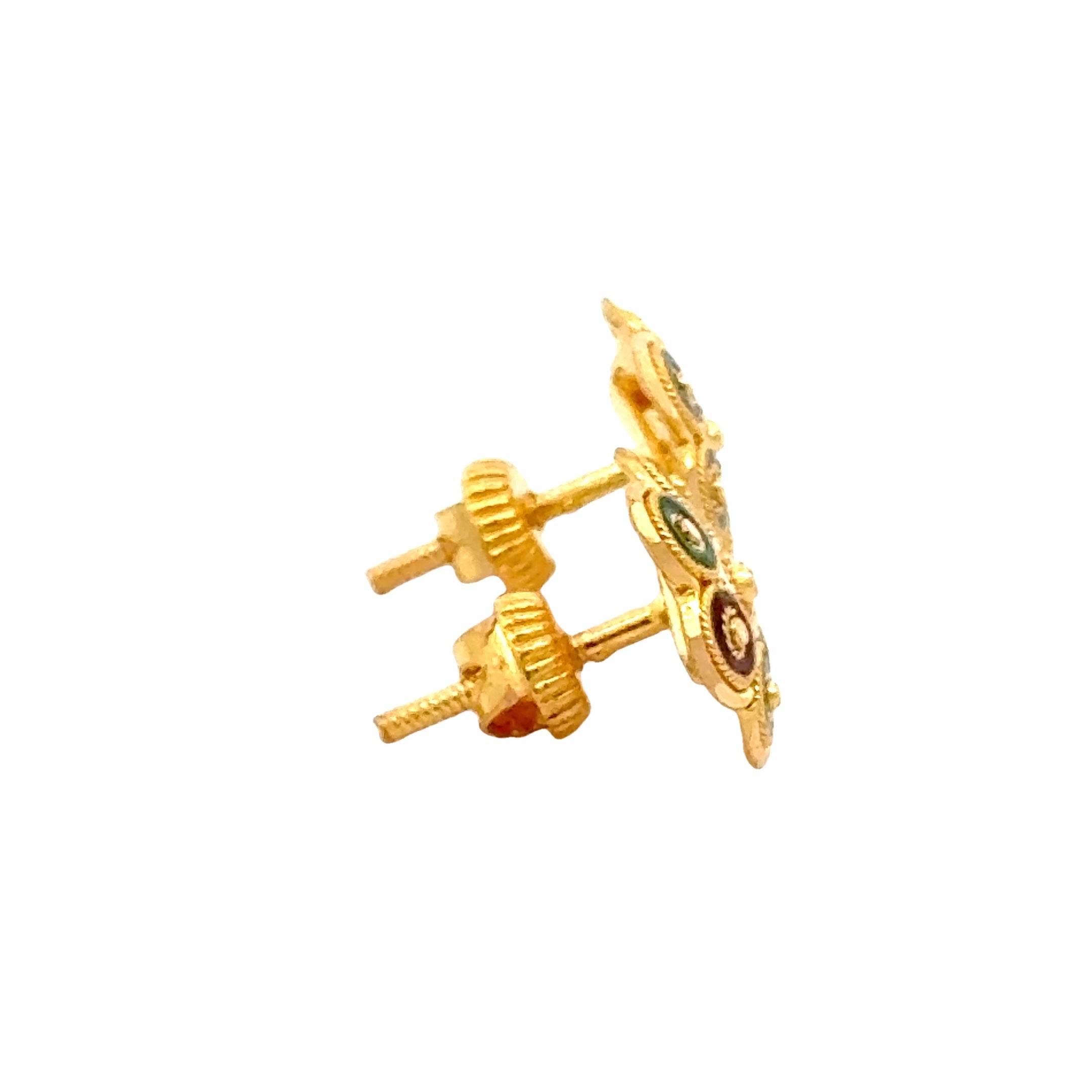 22k Yellow Gold MeenakariOrnamental Earrings with gold weight of 3.21g