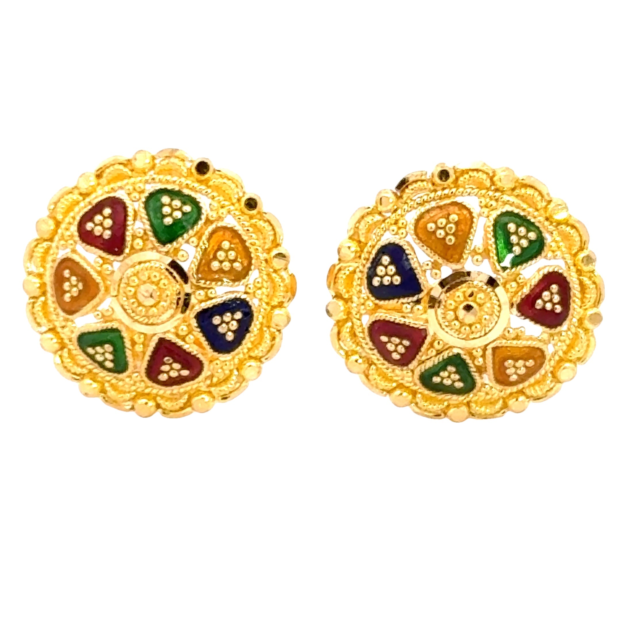 22k Yellow Gold MeenakariOrnamental Earrings with gold weight of 6.63g