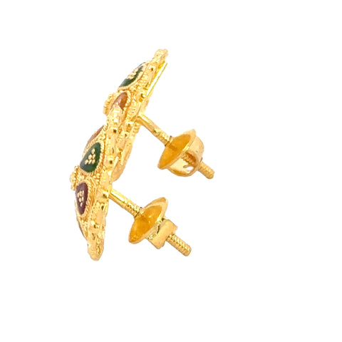 22k Yellow Gold MeenakariOrnamental Earrings with gold weight of 6.63g