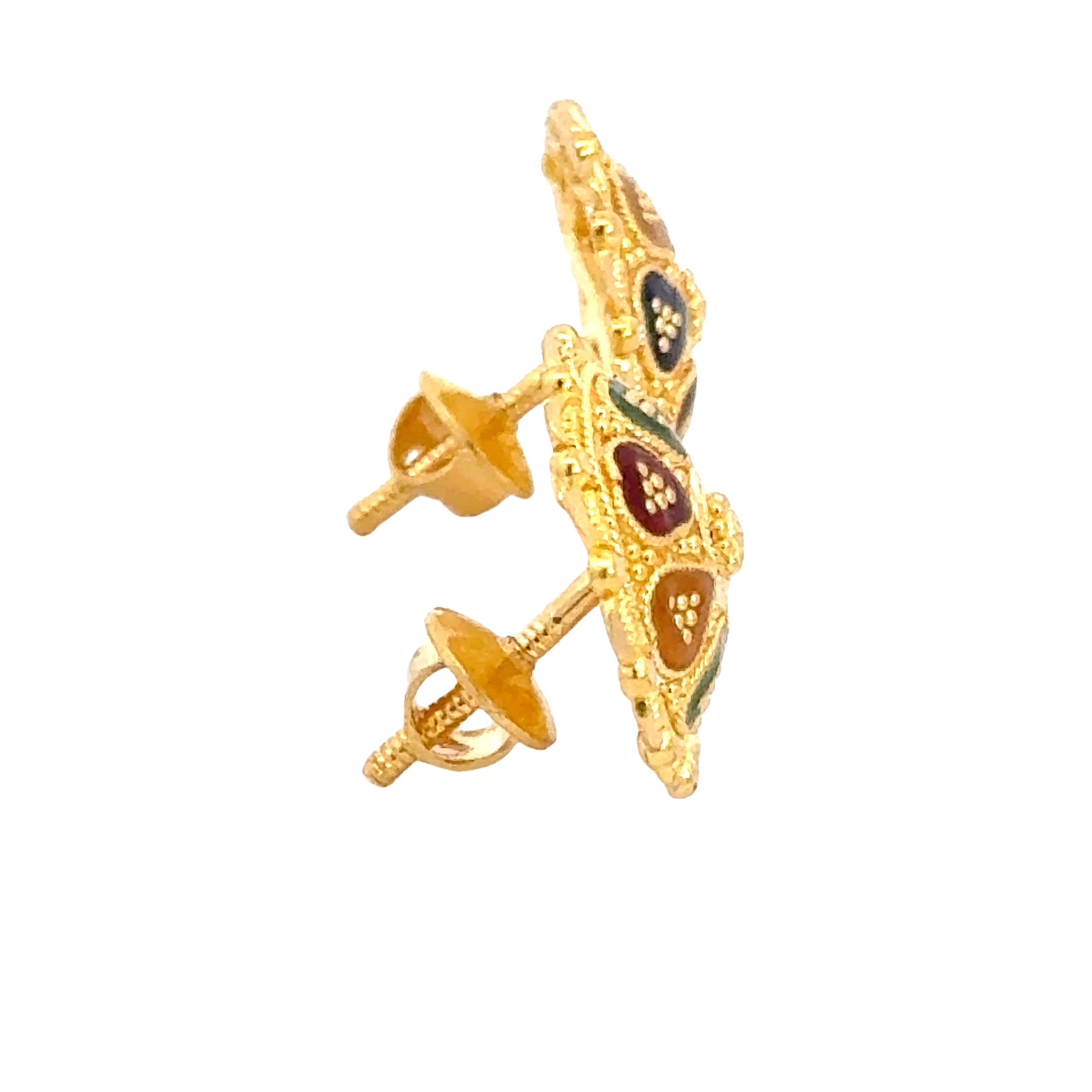 22k Yellow Gold MeenakariOrnamental Earrings with gold weight of 6.63g