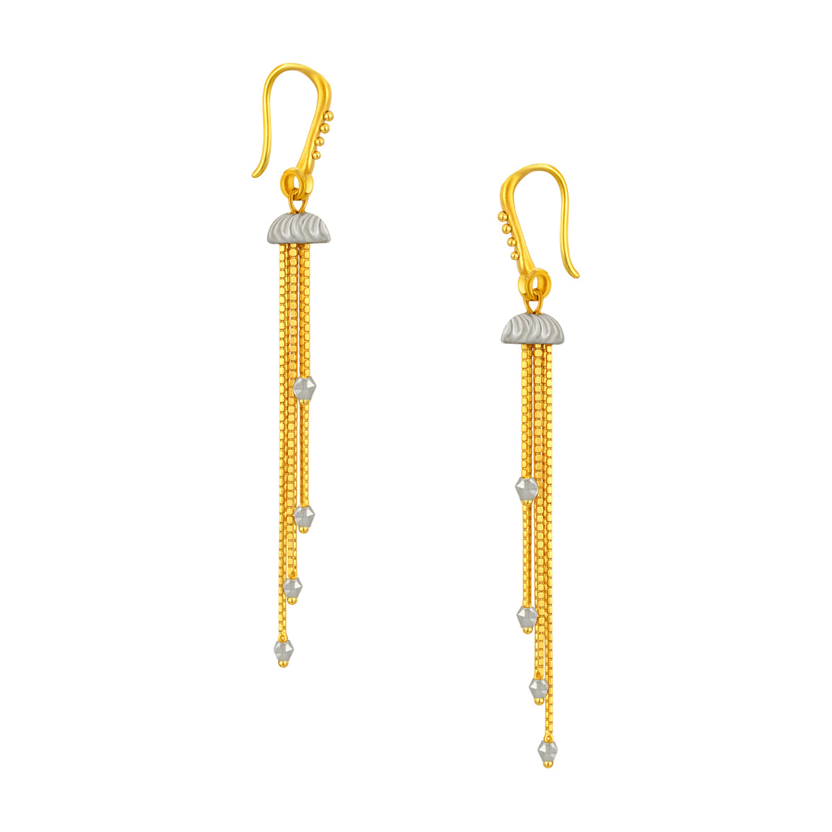 22K Gold Elegant Long Strand Hook Earrings