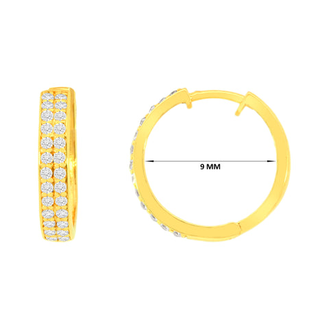 22K Gold Two Row CZ Encruste Hoop Earrings