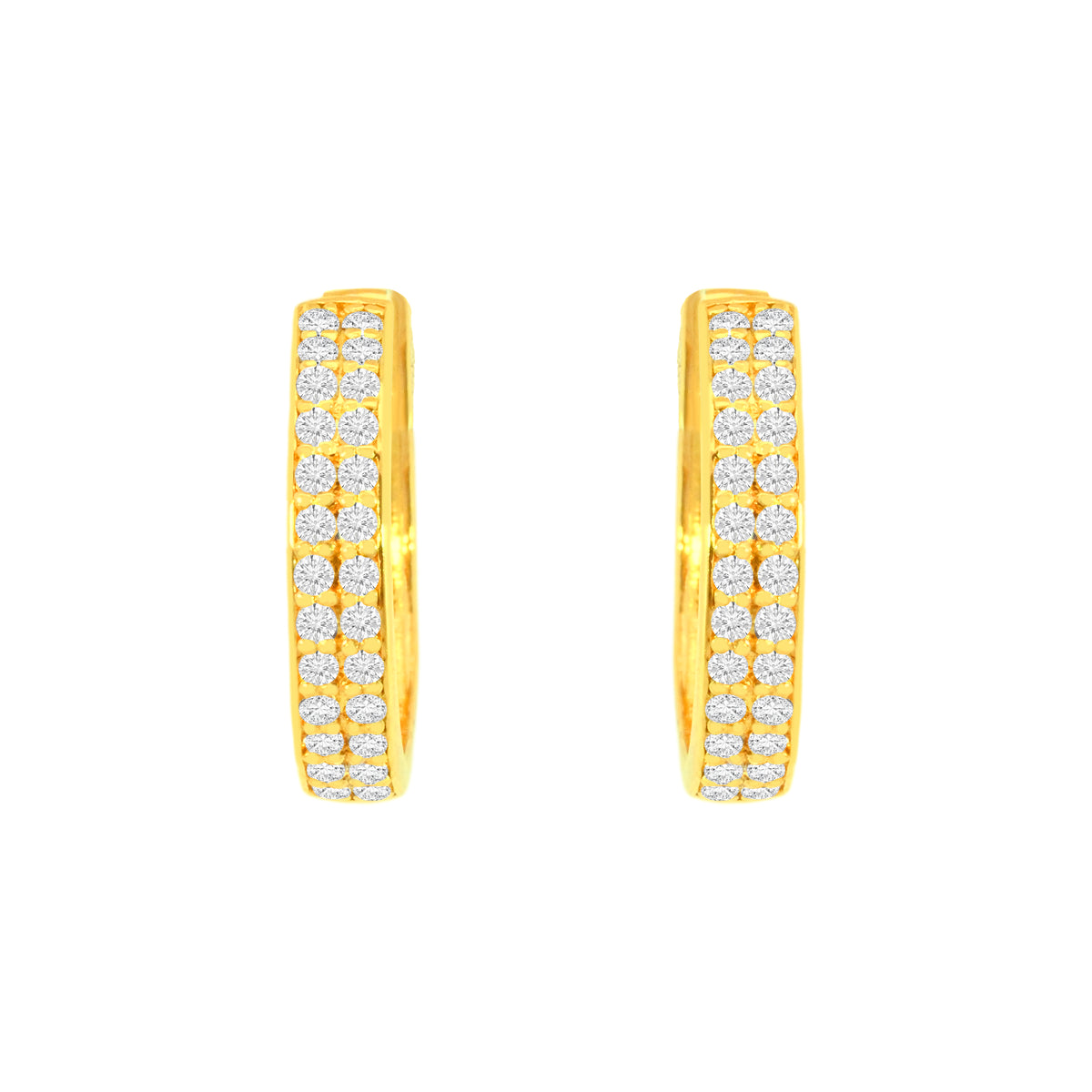 22K Gold Two Row CZ Encruste Hoop Earrings