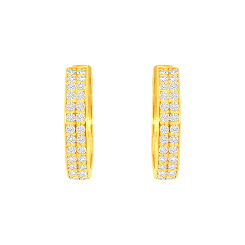 22K Gold Two Row CZ Encruste Hoop Earrings