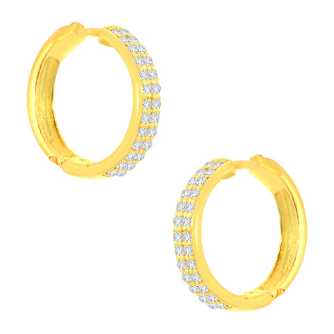 22K Gold Two Row CZ Encruste Hoop Earrings