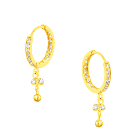 22K Gold CZ Dangling Hoop Earrings