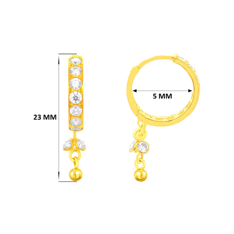 22K Gold CZ Dangling Hoop Earrings