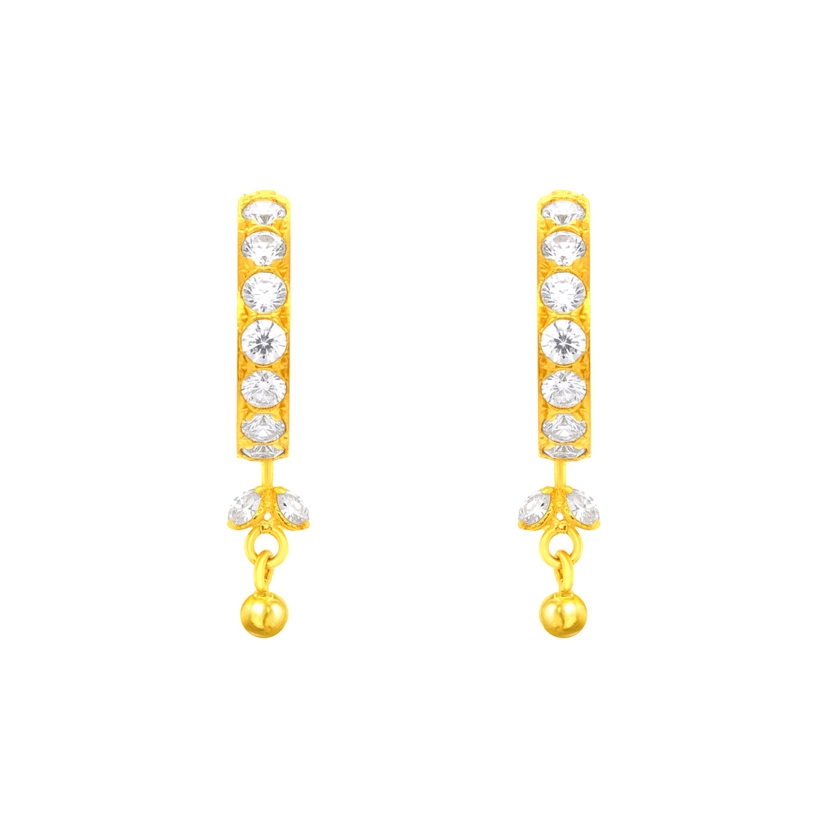 22K Gold CZ Dangling Hoop Earrings