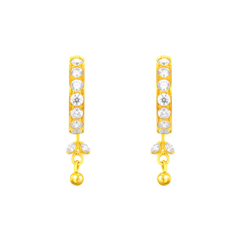22K Gold CZ Dangling Hoop Earrings