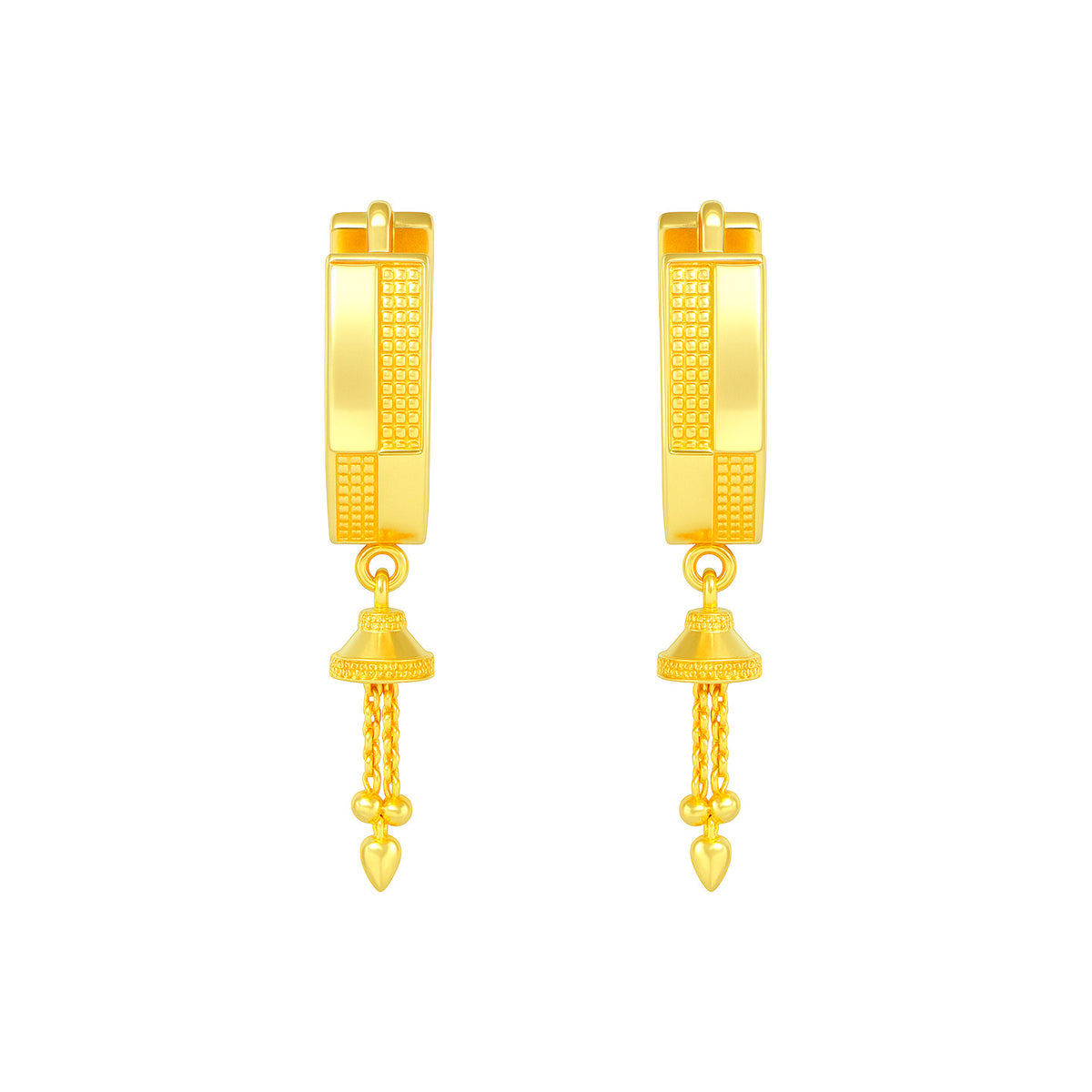 22K Gold Laser Cut UV Bali Dangling Huggie Earrings