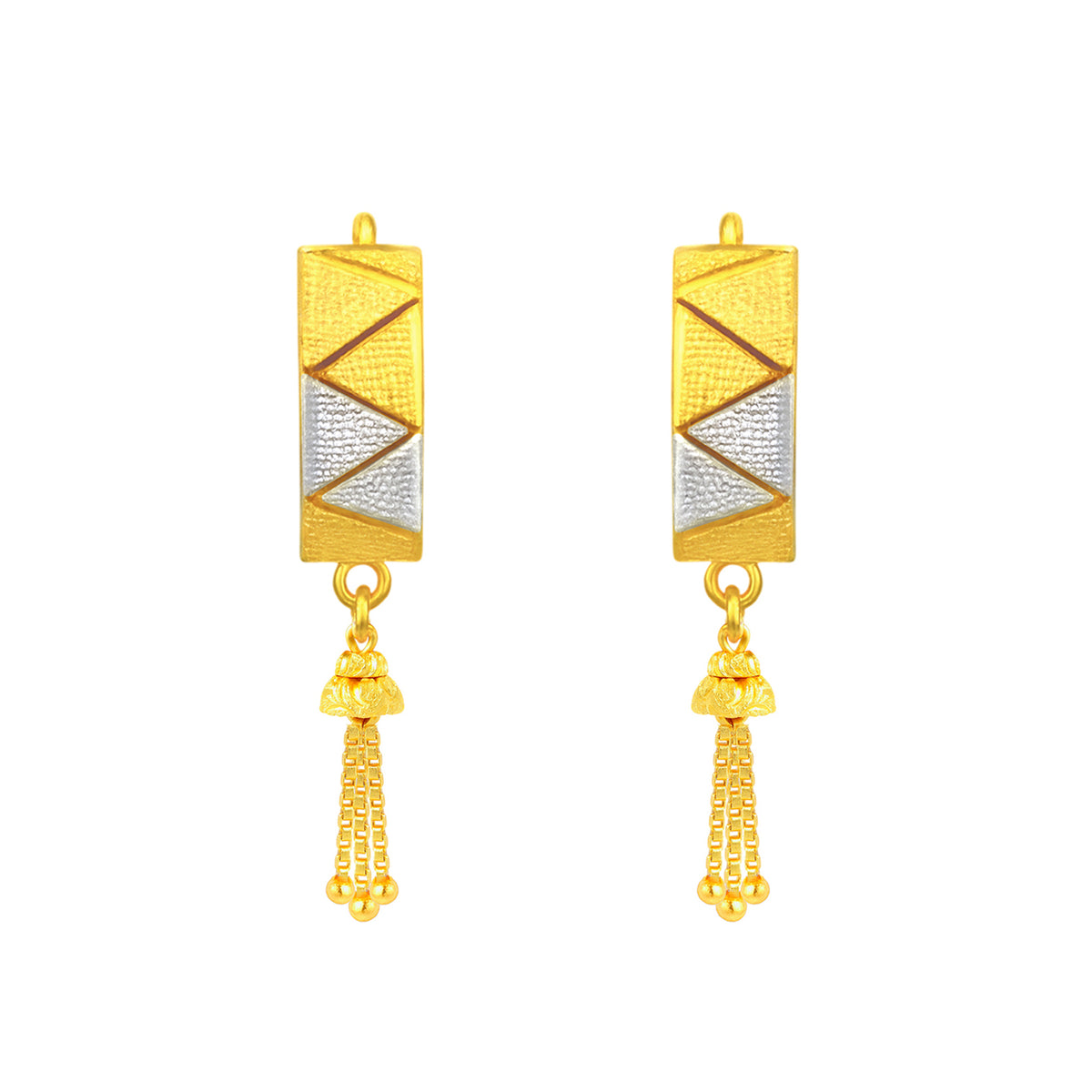22K Gold Two-Tone Zigzag U Bali Dangling Huggie Earrings