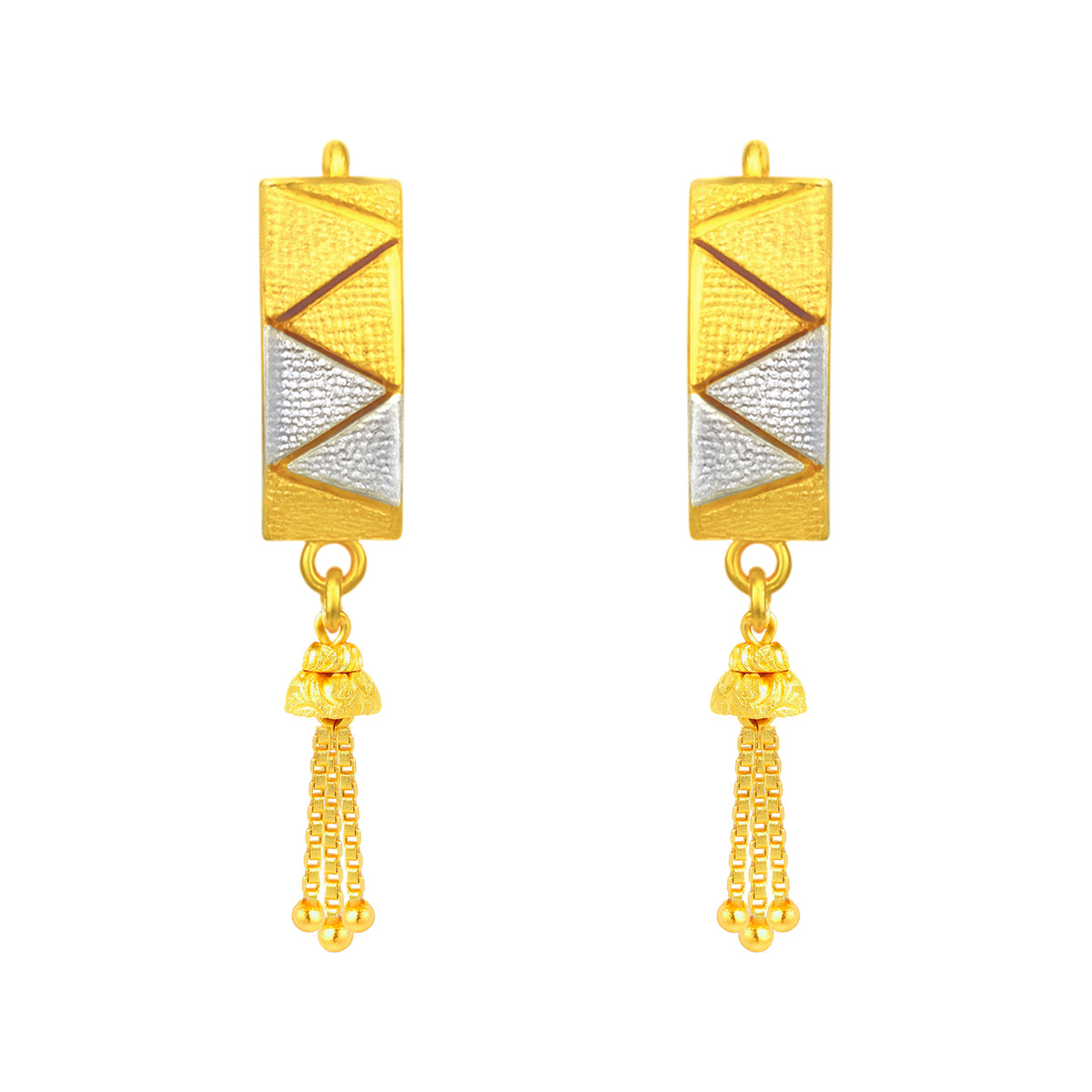 22K Gold Two-Tone Zigzag U Bali Dangling Huggie Earrings