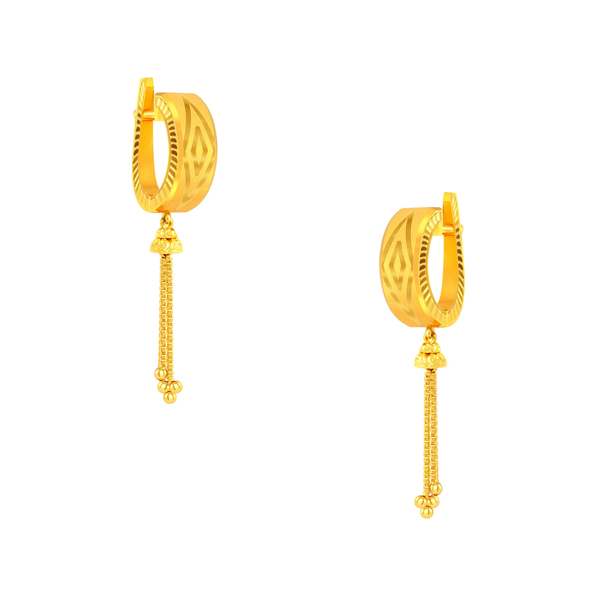 22K Gold Elegant Dangling Huggie Earrings