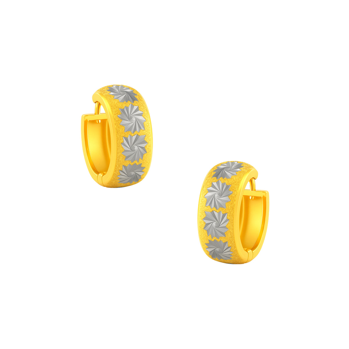 22K Gold Two-Tone Spiral-Cut Huggie Earrings