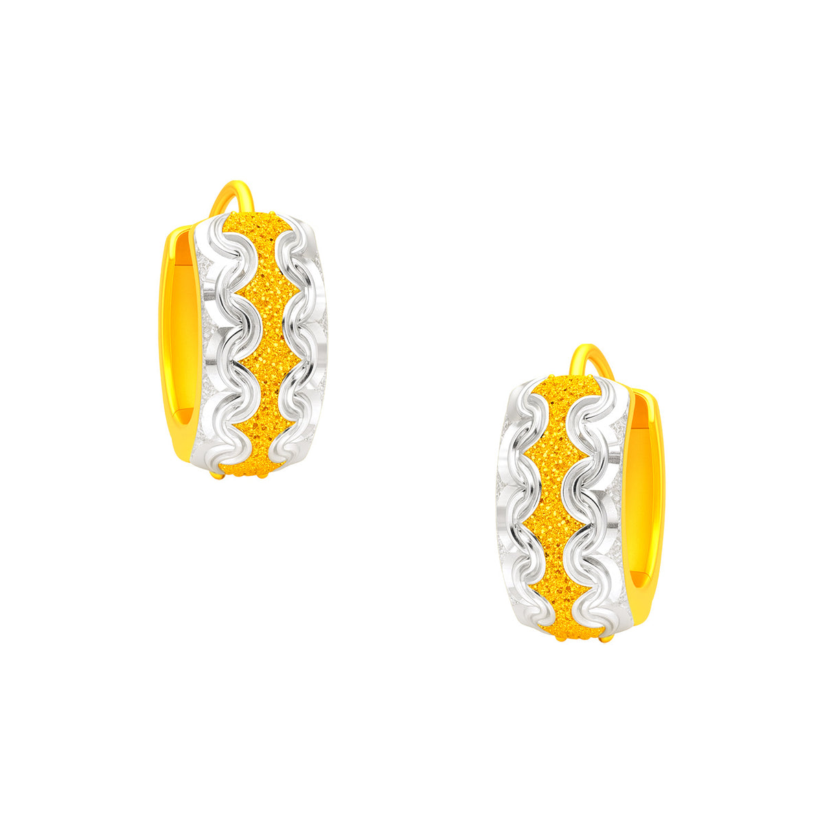 22k Gold Two Tone Shining Huggie Earrings