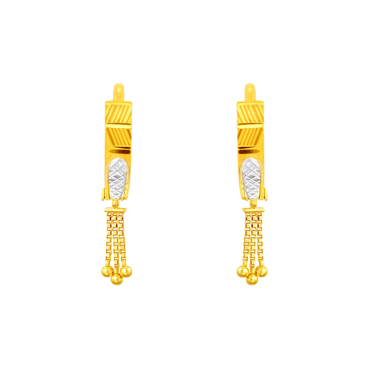 22k Gold Two Tone Dangling Bead Huggie Earrings