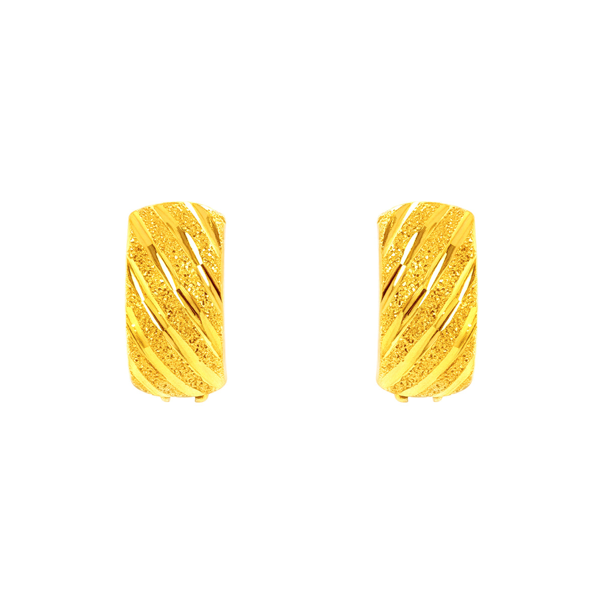 22K Gold Striped Huggie Earrings