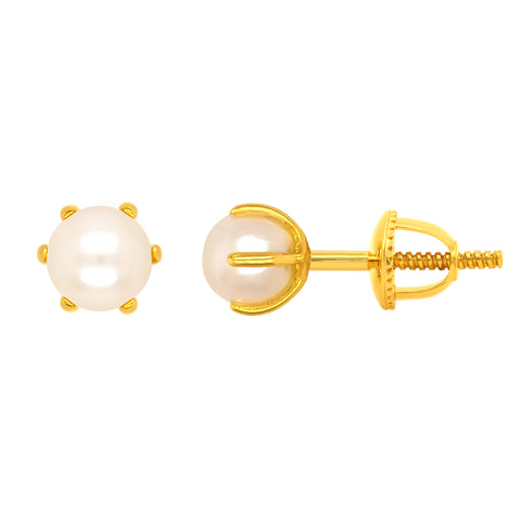 22k Yellow Gold Pearl Earrings with gold weight of 1.24g