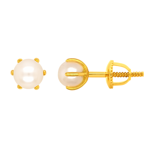 22k Yellow Gold Stud Pearl Earrings with gold weight of 0.98g