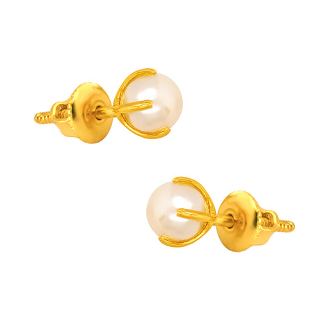 22k Yellow Gold Stud Pearl Earrings with gold weight of 0.98g