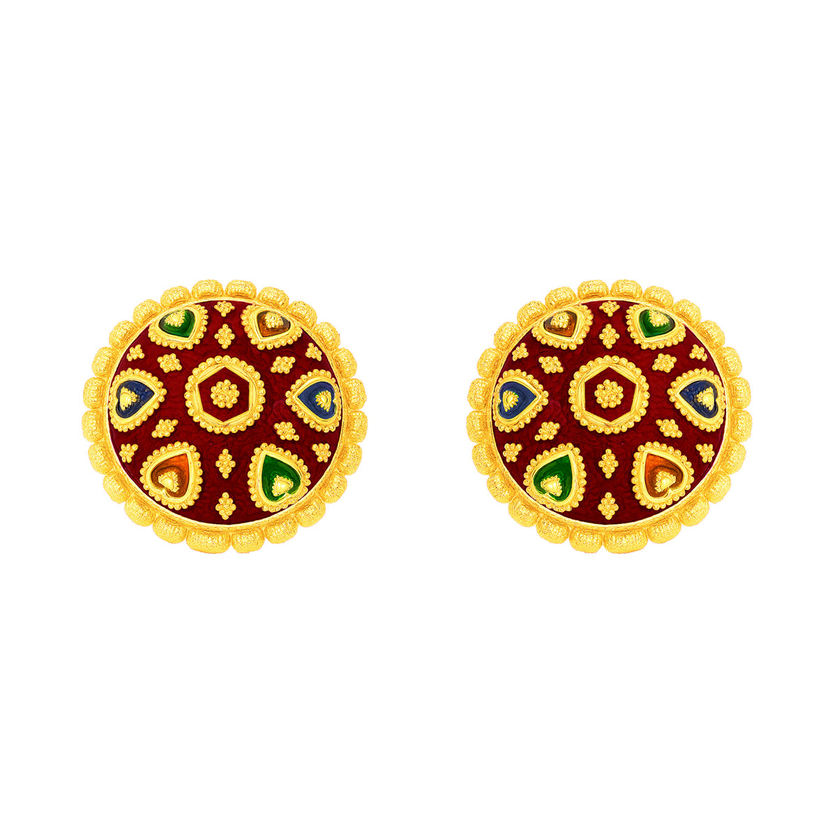 22K Gold Large Meenakari Screwback Earrings