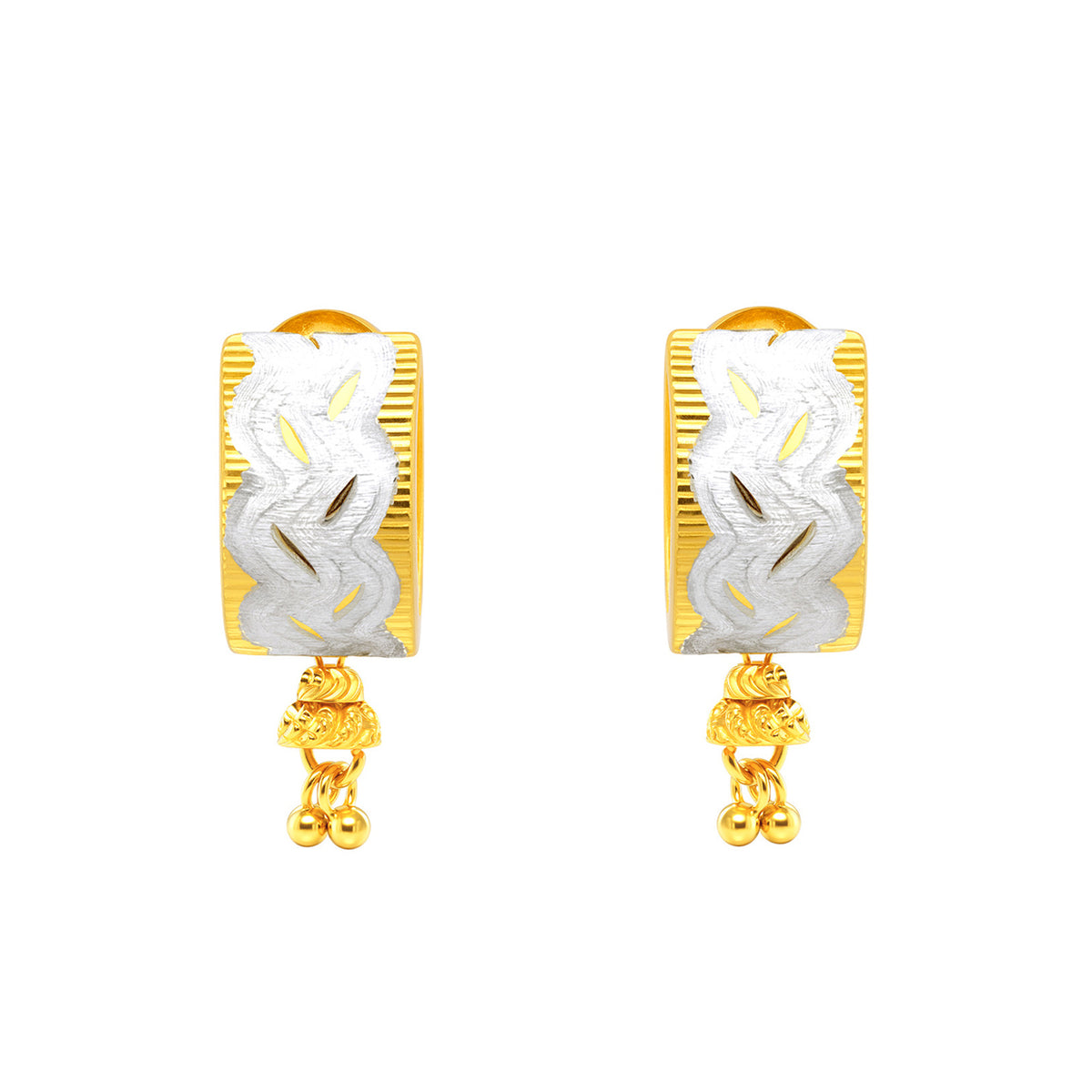 22K Gold Two-Tone Wave and Dangle Earrings