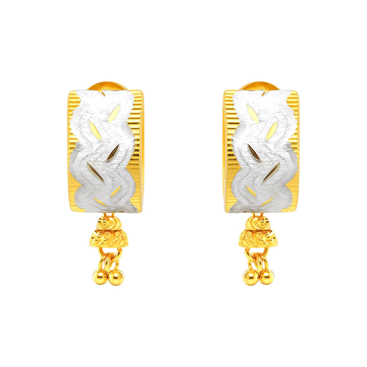 22K Gold Two-Tone Wave and Dangle Earrings