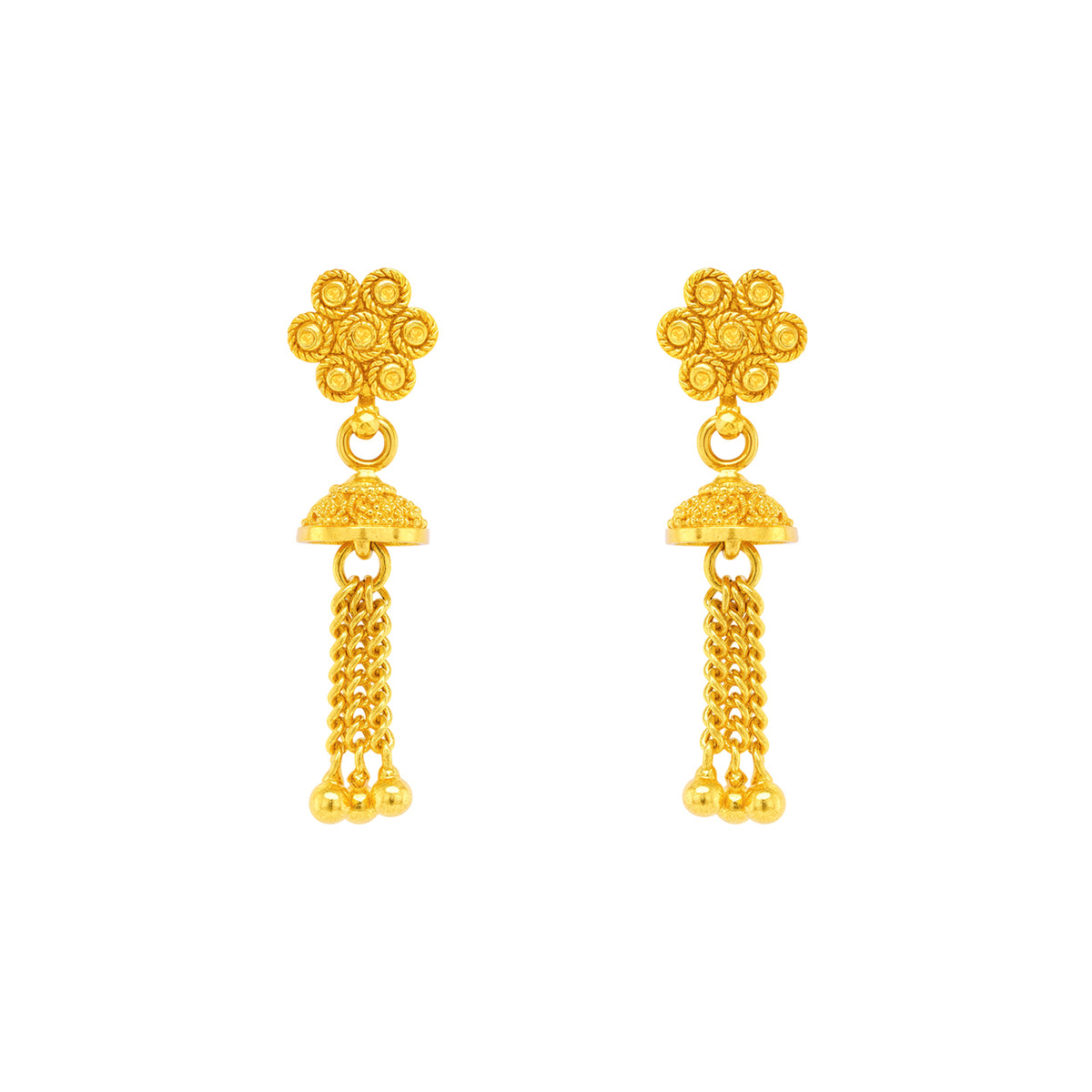 Kids' 22K Gold Ornate Flower and Charm Baby Jhumka Earrings