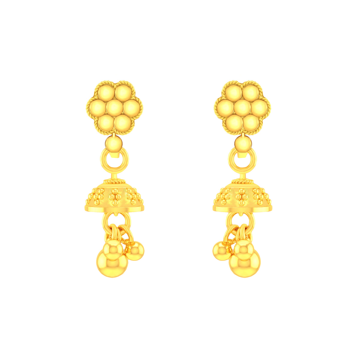 Kids' 22K Gold Flower and Charm Baby Jhumka Earrings