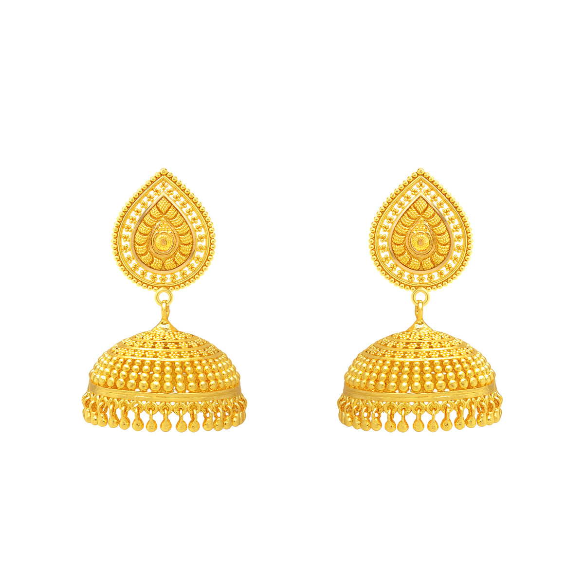 22K Gold Grand Teardrop Jhumka Filigree Earrings