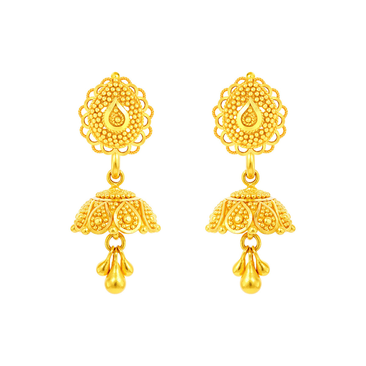 22K Gold Baby Jhumka Mango Design Earrings
