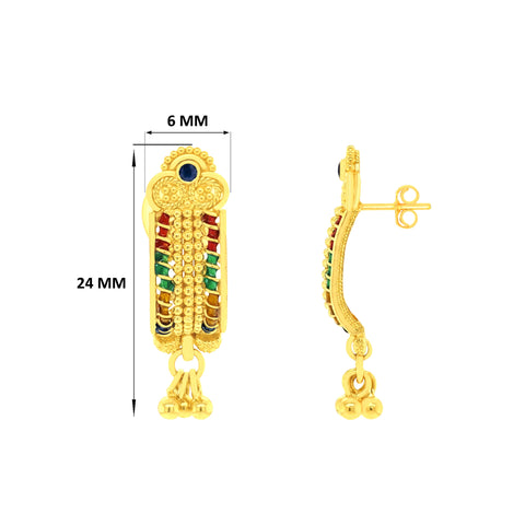 22K Gold Shield Dangling Meena Kari Earrings