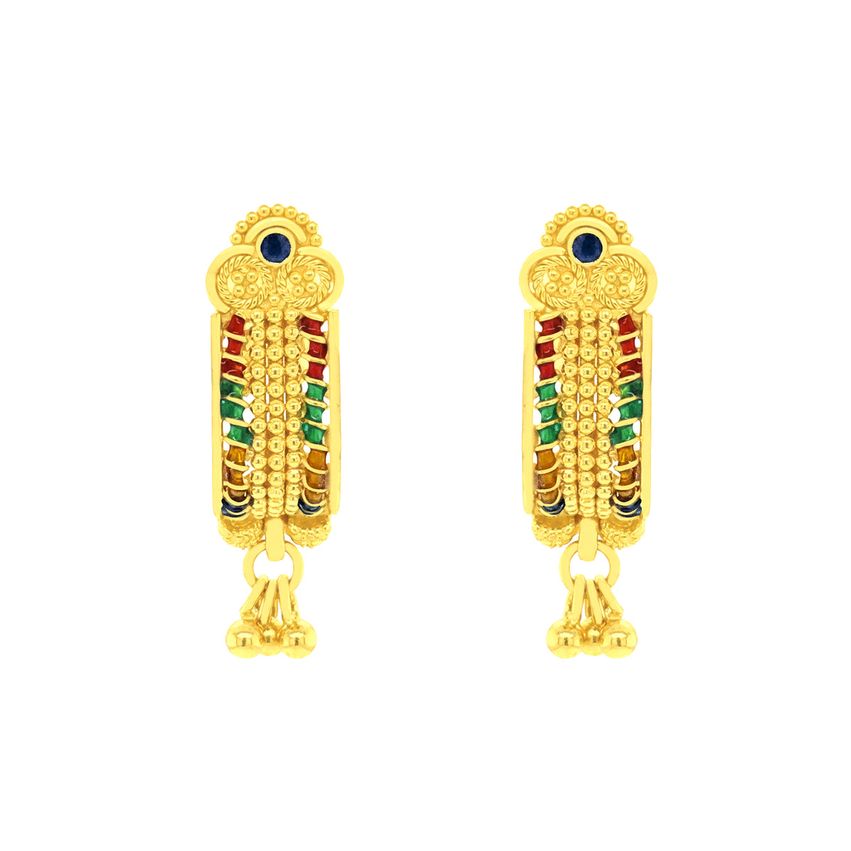 22K Gold Shield Dangling Meena Kari Earrings