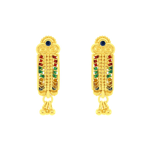 22K Gold Shield Dangling Meena Kari Earrings
