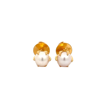 22k Yellow Gold PearlStud Earrings with Pearl with gold weight of 1.38g