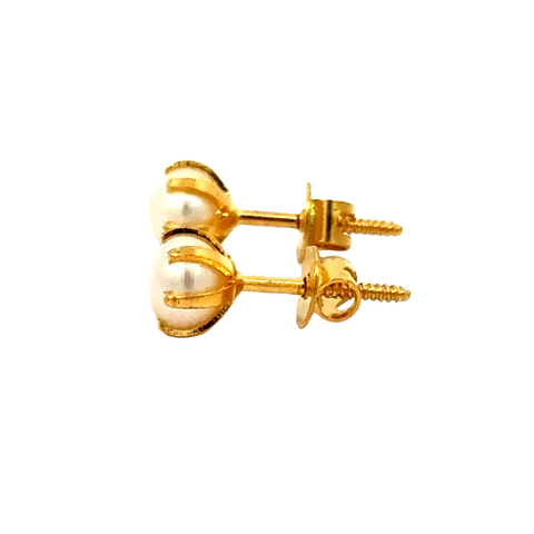 22k Yellow Gold Pearl Stud Earrings with Pearl with gold weight of 1.104g
