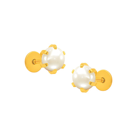 22k Yellow Gold Pearl Stud Earrings with Pearl with gold weight of 1.124g