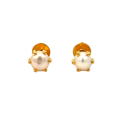 22k Yellow Gold Pearl Stud Earrings with Pearl with gold weight of 0.978g
