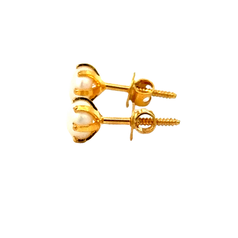 22k Yellow Gold Pearl Stud Earrings with Pearl with gold weight of 1.028g