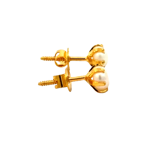 22k Yellow Gold Pearl Stud Earrings with Pearl with gold weight of 1.028g