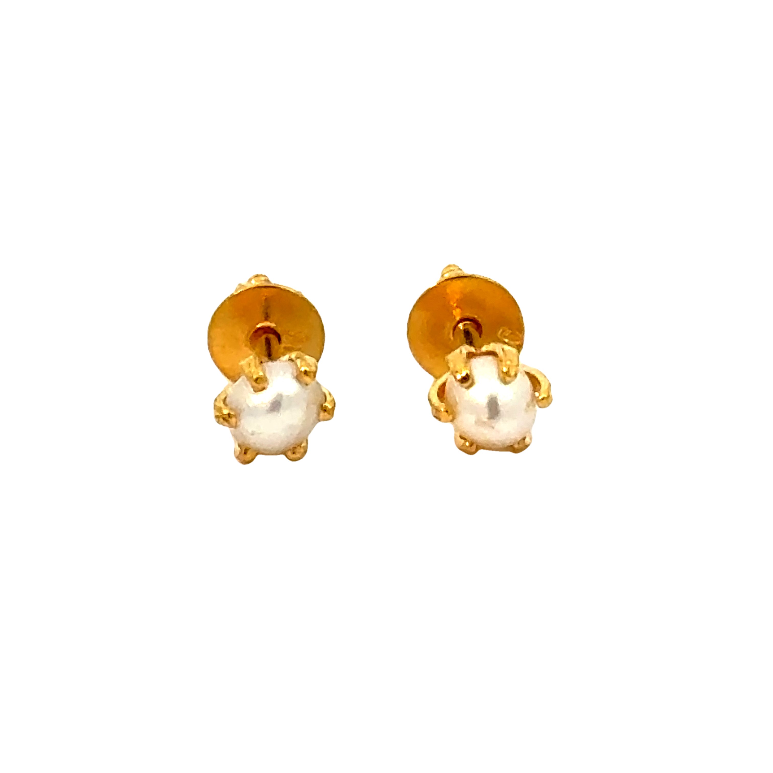 22k Yellow Gold Pearl Stud Earrings with Pearl with gold weight of 0.842g