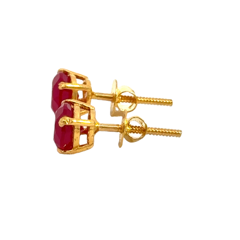 22k Yellow Gold Ruby Stud Earrings with Ruby with gold weight of 1.598g