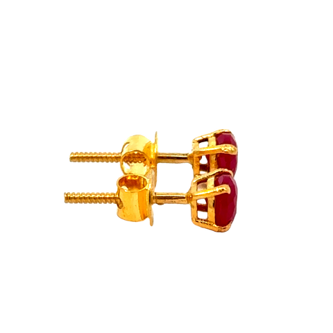 22k Yellow Gold Ruby Stud Earrings with Ruby with gold weight of 1.085g