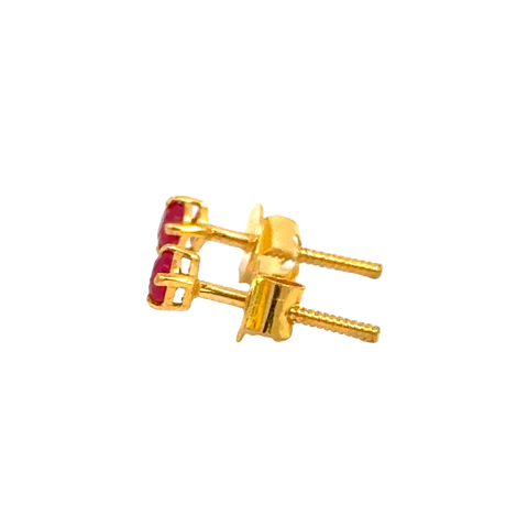22k Yellow Gold Ruby Stud Earrings with Ruby with gold weight of 0.989g