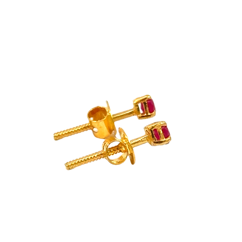 22k Yellow Gold Ruby Stud Earrings with Ruby with gold weight of 0.989g