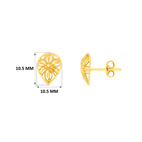 22k Yellow Gold Filigree Medium Earrings with gold weight of 1.37g