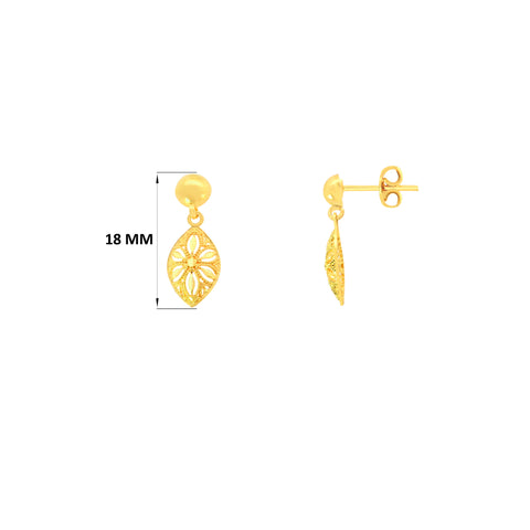22k Yellow Gold Filigree Dangler Large Earrings with gold weight of 1.98g